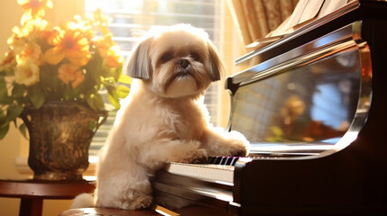 Shih Tzu dog on the piano