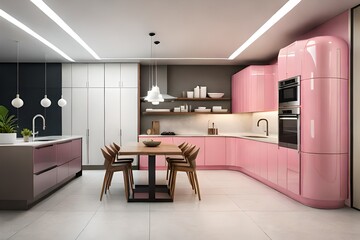 modern kitchen interior barbie theme generative Ai