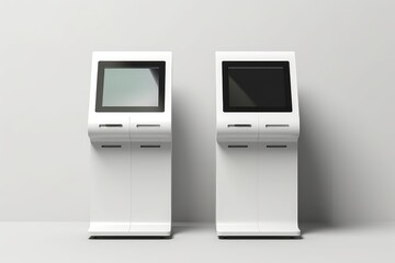 Blank White Mockup Template Of Two Touch Screen Kiosk Machines Mockup . Сoncept Touch Screen Kiosk, Technology, Mockup Template, White
