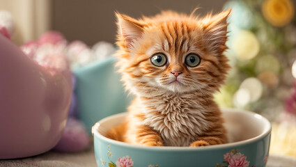Cute kitten in a cup