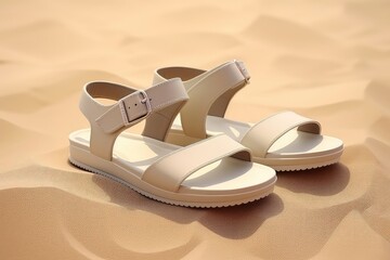 Creamy Leather Sandals On Sandy Shores Mockup