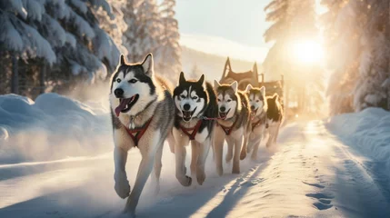 Foto op Aluminium Husky dogs pulling a sled © cherezoff