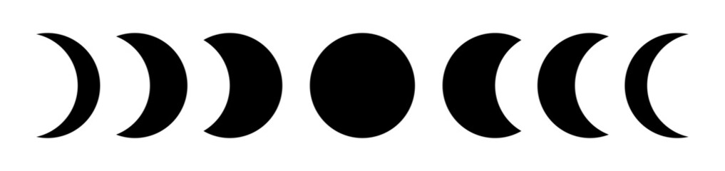 Black silhouette moon phases lunar eclipse illustration decoration - obrazy, fototapety, plakaty