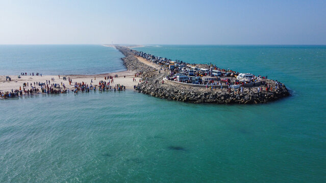 Arichal Munai a Coastal lookout marking the end point of the Indian mainland, is popular for viewing ocean sunsets, Dhanushkodi, Tamilnadu, India.