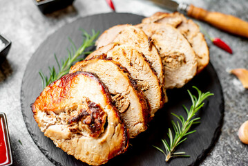 baked meatloaf on stone background