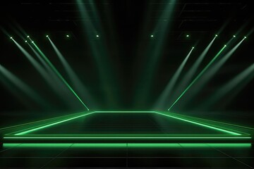 Green Spotlights Shining On The Stage Floor In Dark Room, Creating Backdrop Ideal For Various Purposes Mockup