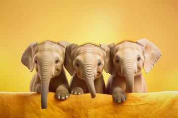 Little elephants side by side on a pastel background