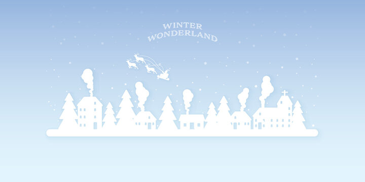 Winter Wonderland Paper Cut Style Vector Illustration. Merry Christmas And Happy New Year Greeting Card Template.