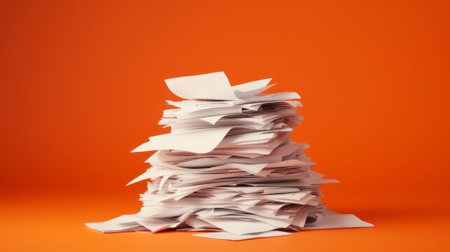 A stack of question marks printed on white paper sheets or signs arranged to the side against an orange background, creating a conceptual image with available space for text or additional content