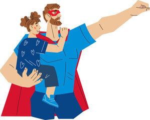 Father super hero character representation of the strength, love, and protection of family provided by fathers. Design for Father day cards.
