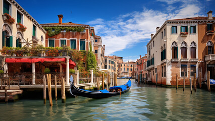 Fototapeta premium Bright, quiet and tranquil scene of European stilt houses