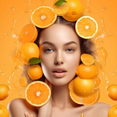 Create an image of a woman with flawless, radiant skin, with the image styled to suggest that her beauty is the result of using Vitamin C Serum.