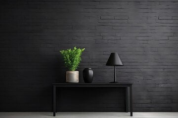 Part Of Black Painted Brick Wall Mockup. Сoncept Mockup Of A Black Painted Brick Wall For Interior Design, Home Decor, Architectural Projects, And Creative Branding.