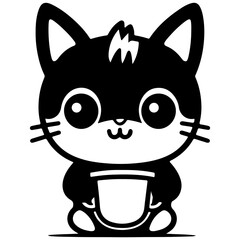 Cute drinking cat outline illutration vector