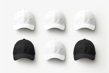 Set Of Four Blank Baseball Caps On White Background Mockup . Сoncept Baseball Caps, Blank Caps, Fashion Accessory, Mockup