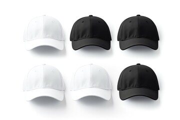 Set Of Four Blank Baseball Caps On White Background Mockup. Сoncept Blank Baseball Caps, White Background, Mockup, Set Of Four