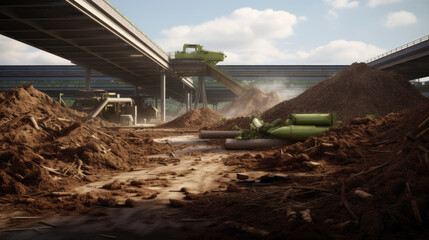 A large-scale composting facility, processing organic waste into nutrient-rich soil