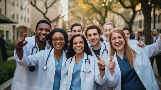 Joyful Celebration in Medical Education: Diverse Nurse Students Cheer in Uniform