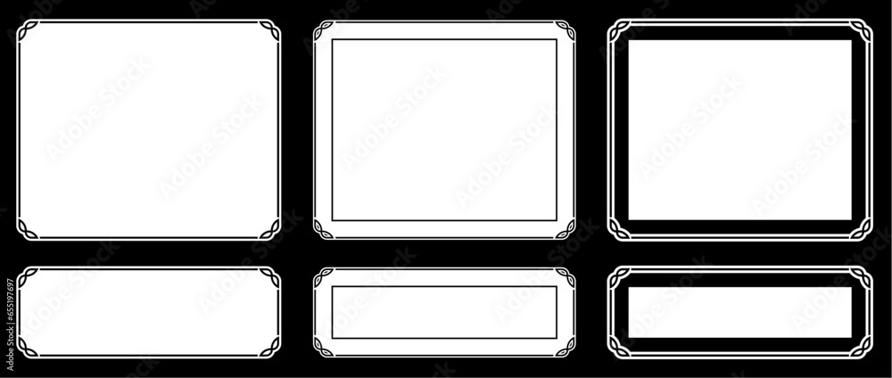 Wall mural vector blackboard border frames. black background with white frames in different shapes. elegant vin