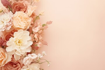 Obraz na płótnie Canvas Vintage Bouquet Of Beautiful Flowers On Pastel Floral Color Background, Perfect For Boho Summer Concept Or Wedding Digital Invitation Mockup Mockup , Ultrareal()