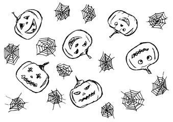 pumpkins and cobwebs on a white background