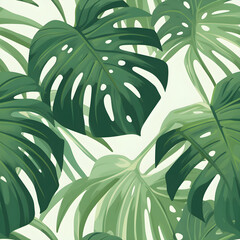 monstera leaves seamless pattern on a white background