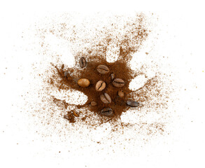 splash coffee grounds and beans