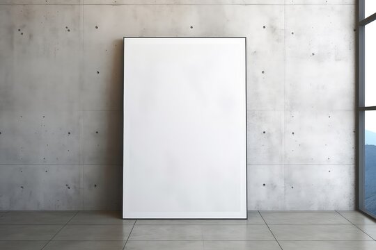 White Poster Against Concrete Wall Mockup. Сoncept Minimalist Design, Urban Aesthetics, Graphic Poster, Modern Mockup