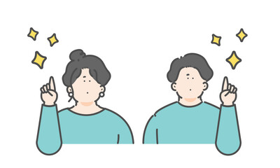 指差しをする若い男女のイラストセット