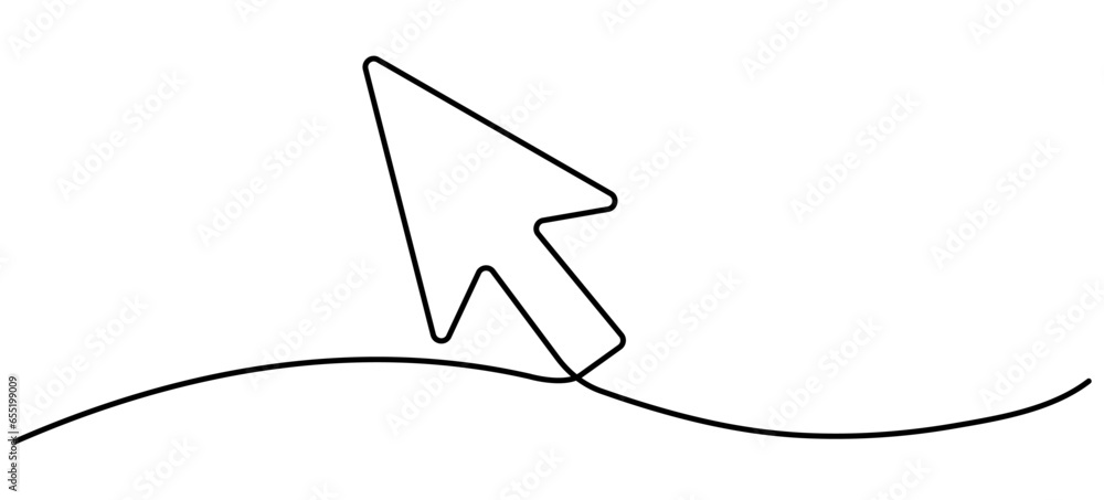 Poster mouse cursor continuous line drawn. arrow pointer linear symbol. vector illustration isolated on whi