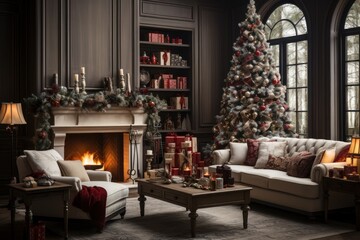 comfortable living room with a christmas tree