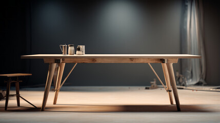 A large, rectangular table with a beige surface and four wooden legs