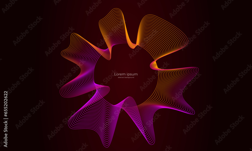 Poster abstract background of wavy lines of sound wave, isolated on a dark background. concept of music, te