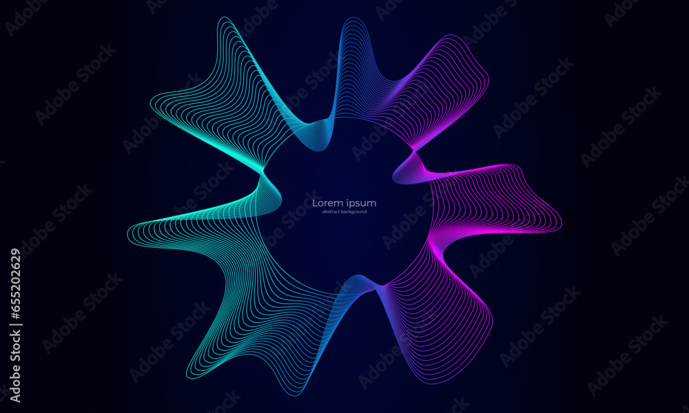 Poster abstract background of wavy lines of sound wave, isolated on a dark background. concept of music, te