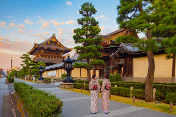 Streets of Tokyo. Capital of Japan. Two geisha are walking around Tokyo. Traveling around Japan....