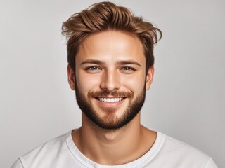 Fototapeta premium Portrait of a Happy man with a Focus on Skincare and Dental Care,Confident Smile,Dental Beauty,Healthy Glow,Cosmetics Confidence,Skin and Teeth