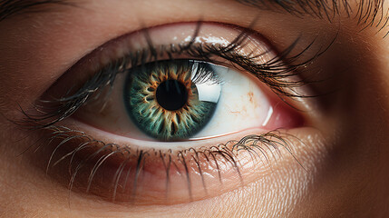 Macro shot of a green-orange pupil - obrazy, fototapety, plakaty