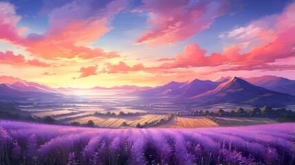 Sunrise Over the Lavender Fields, Purple Hues Blanketing the Rolling Hills Game Art