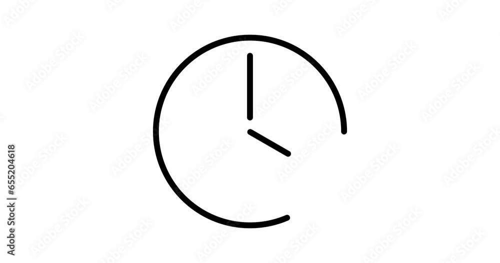 Poster clock animated outline icon on white background. clock 4k video animation for web, mobile and ui des