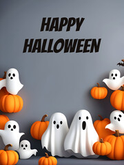 Happy halloween background with pumpkins and ghosts.