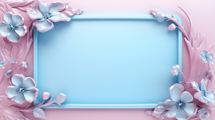 A light blue frame with a scalloped edge and a floral design