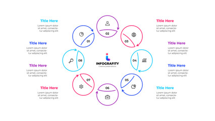 Outline cycle diagram. Infographic with 8 options, parts, steps or processes