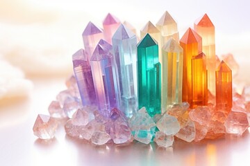 soft-toned rainbow of tiny healing crystals - obrazy, fototapety, plakaty