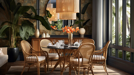 Opulent elegance in a cosmopolitan dining lounge - obrazy, fototapety, plakaty
