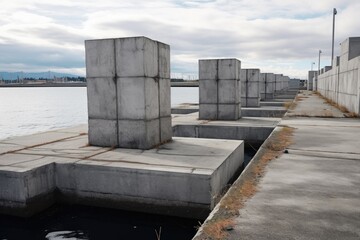 concrete blocks marking boundary of ports dock area