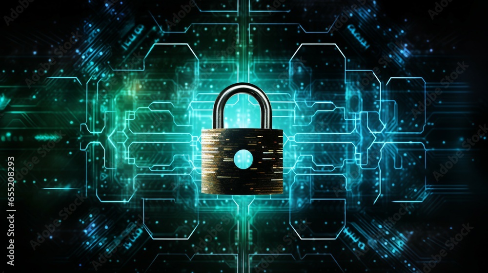 Poster Cyber Security. binary Code Lock Background
