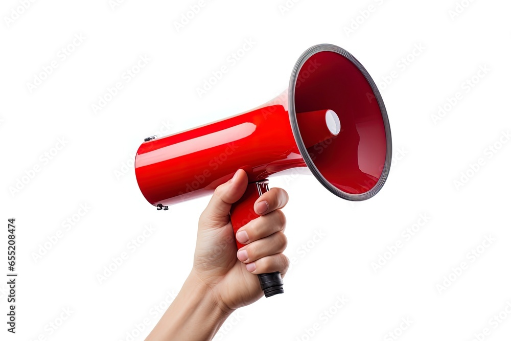 Wall mural hand holding megaphone isolated on a white background