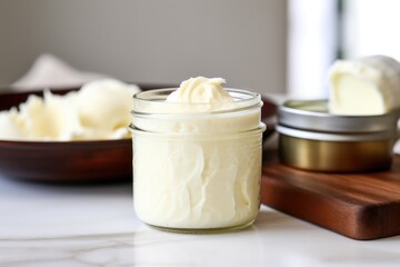 Fototapeta na wymiar cream jar open showing texture, placed on countertop