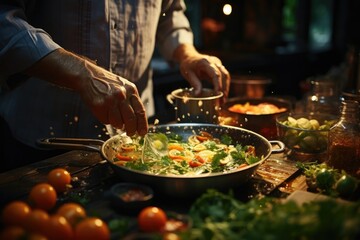 Male chef prepares a delicious, healthy dish