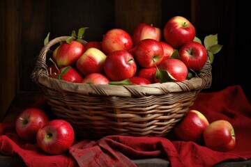 Fototapeta na wymiar ripe apples in a woven basket
